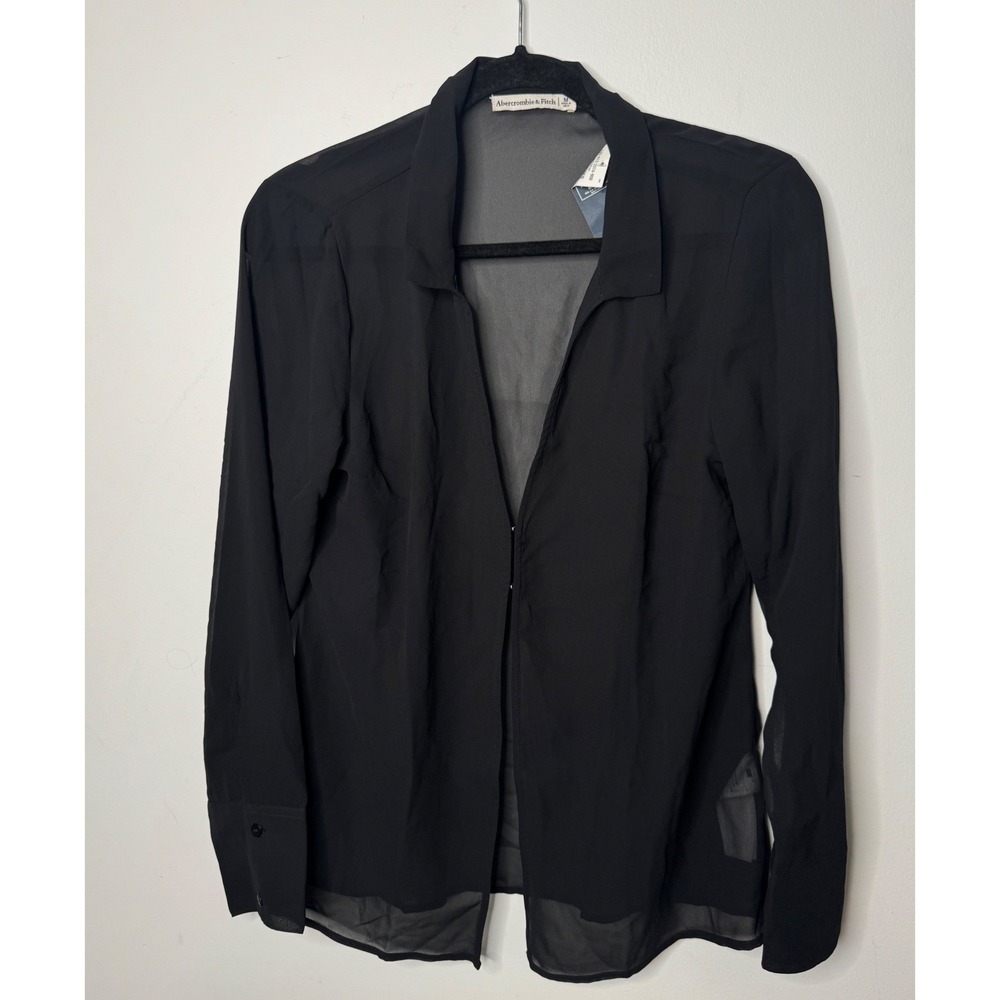 Abercrombie & Fitch Womens Sheer Long Sleeve Blouse Black Hook Eye - Picture 1 of 6